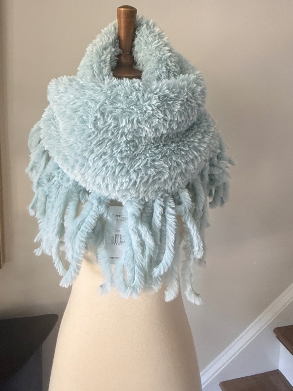 NWT Free People Cascade Fringe Cowl Neck Scarf Sage Blue Pastel